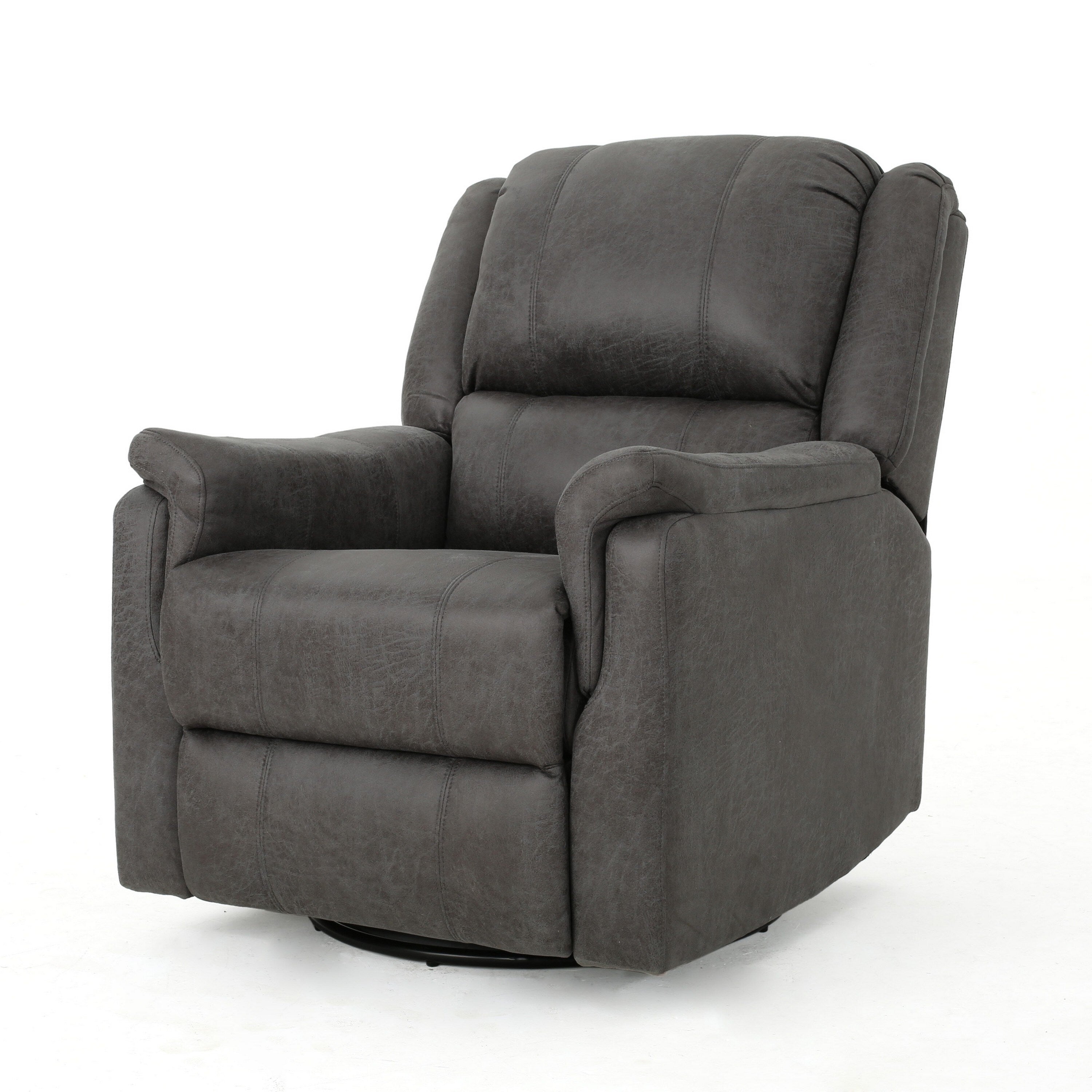 Fauteuil pivotant inclinable manuel, coussins, tissu gris lisse
