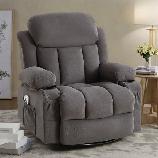 Fauteuil inclinable massant pivotant et chauffant, fauteuil de salon en velours avec massage 8 points, commande manuelle, chargement USB