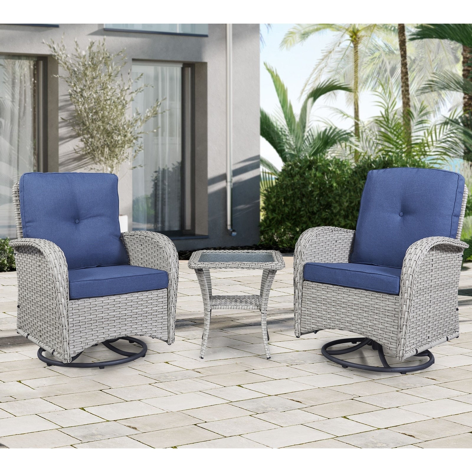 Ensemble de 3 meubles d'extérieur avec table et chaises pivotantes Gymojoy