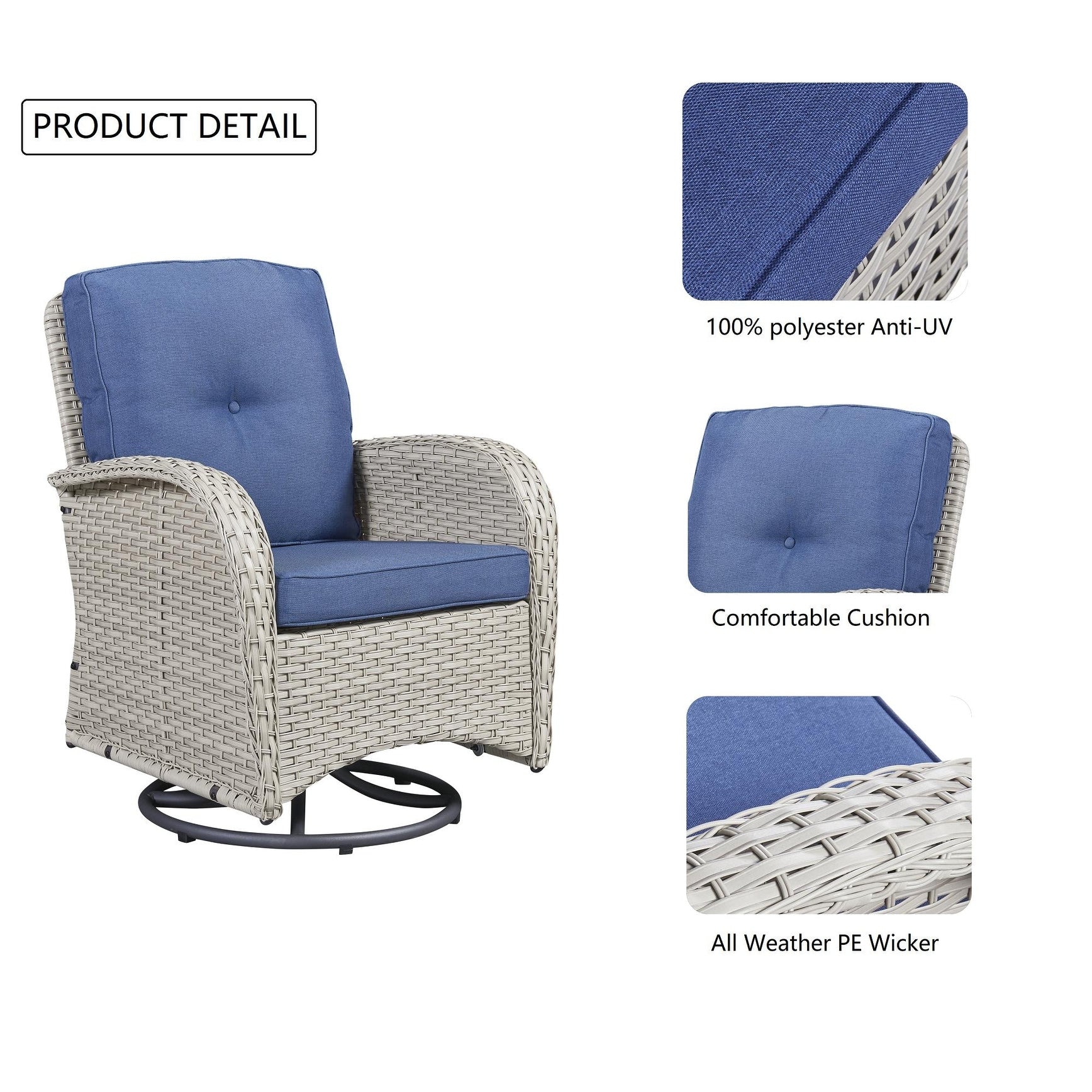 Ensemble de 3 meubles d'extérieur avec table et chaises pivotantes Gymojoy