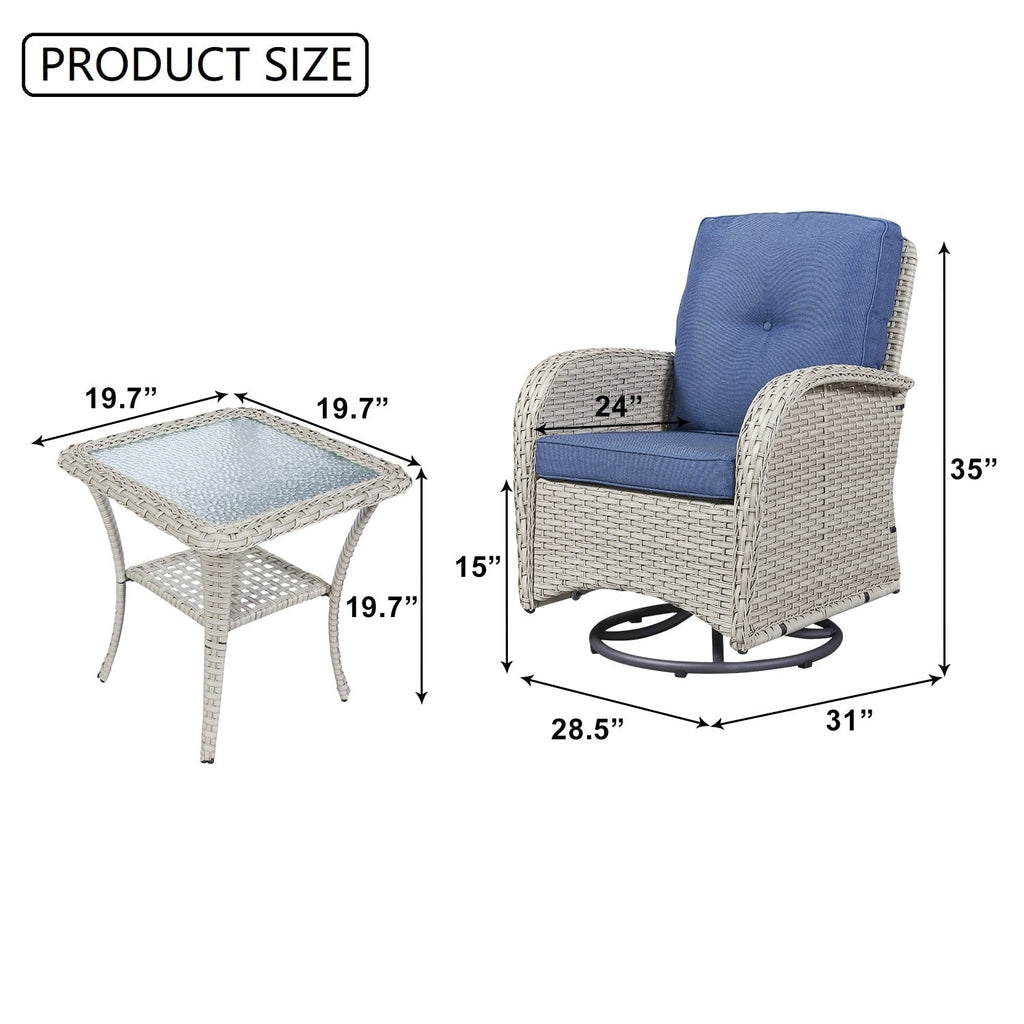 Ensemble de 3 meubles d'extérieur avec table et chaises pivotantes Gymojoy
