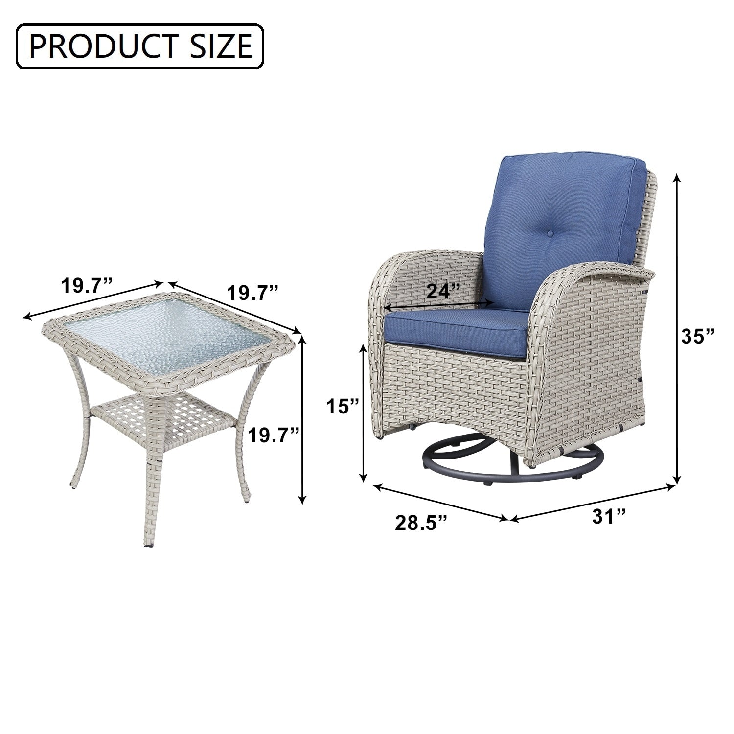 Ensemble de 3 meubles d'extérieur avec table et chaises pivotantes Gymojoy