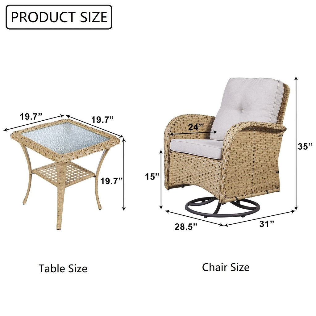 Ensemble de 3 meubles d'extérieur avec table et chaises pivotantes Gymojoy