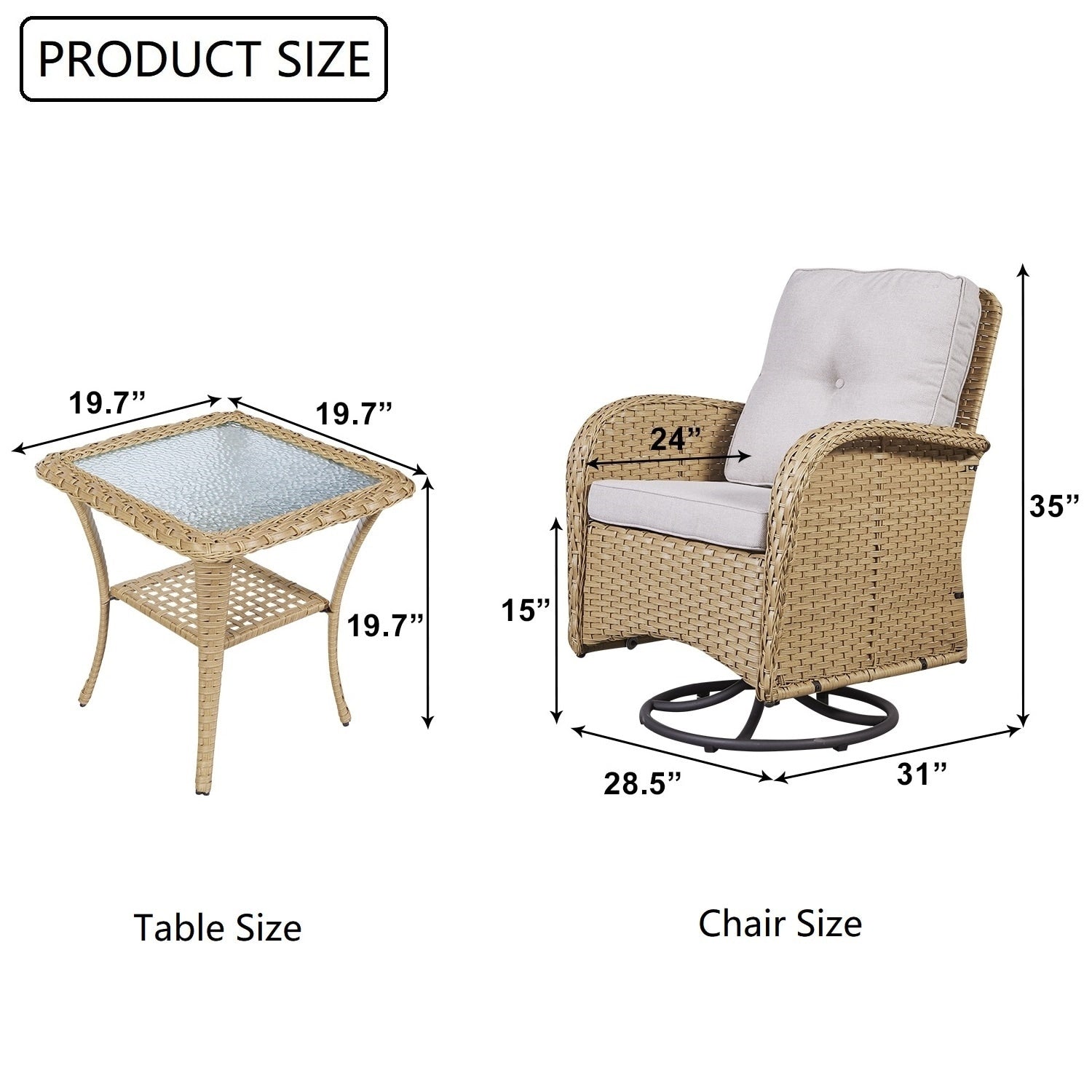 Ensemble de 3 meubles d'extérieur avec table et chaises pivotantes Gymojoy