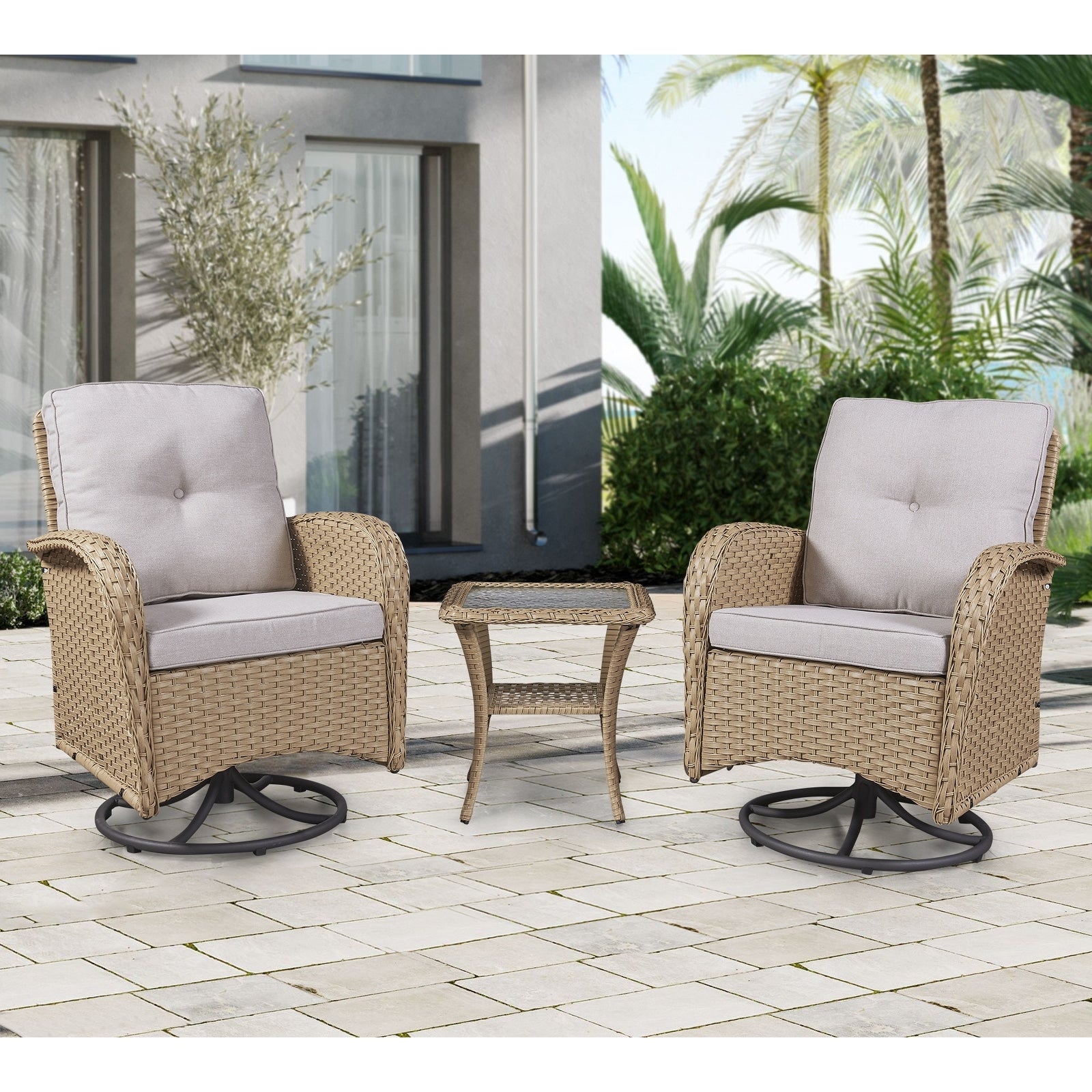 Ensemble de 3 meubles d'extérieur avec table et chaises pivotantes Gymojoy