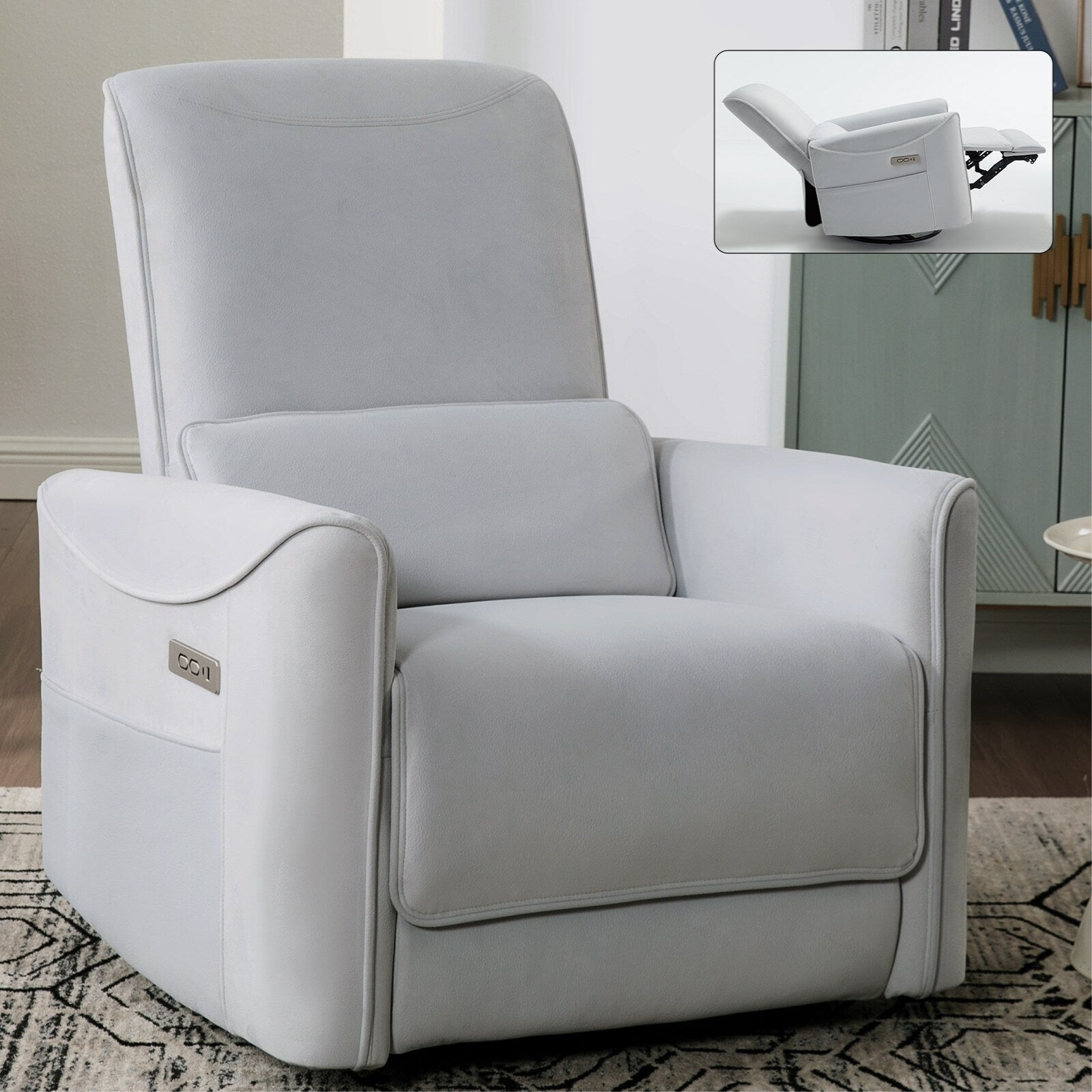 Fauteuil inclinable pivotant, fauteuil inclinable électrique à bascule avec ports USB et Type-C, canapé simple de salon, fauteuil à bascule planeur pour chambre d'enfant