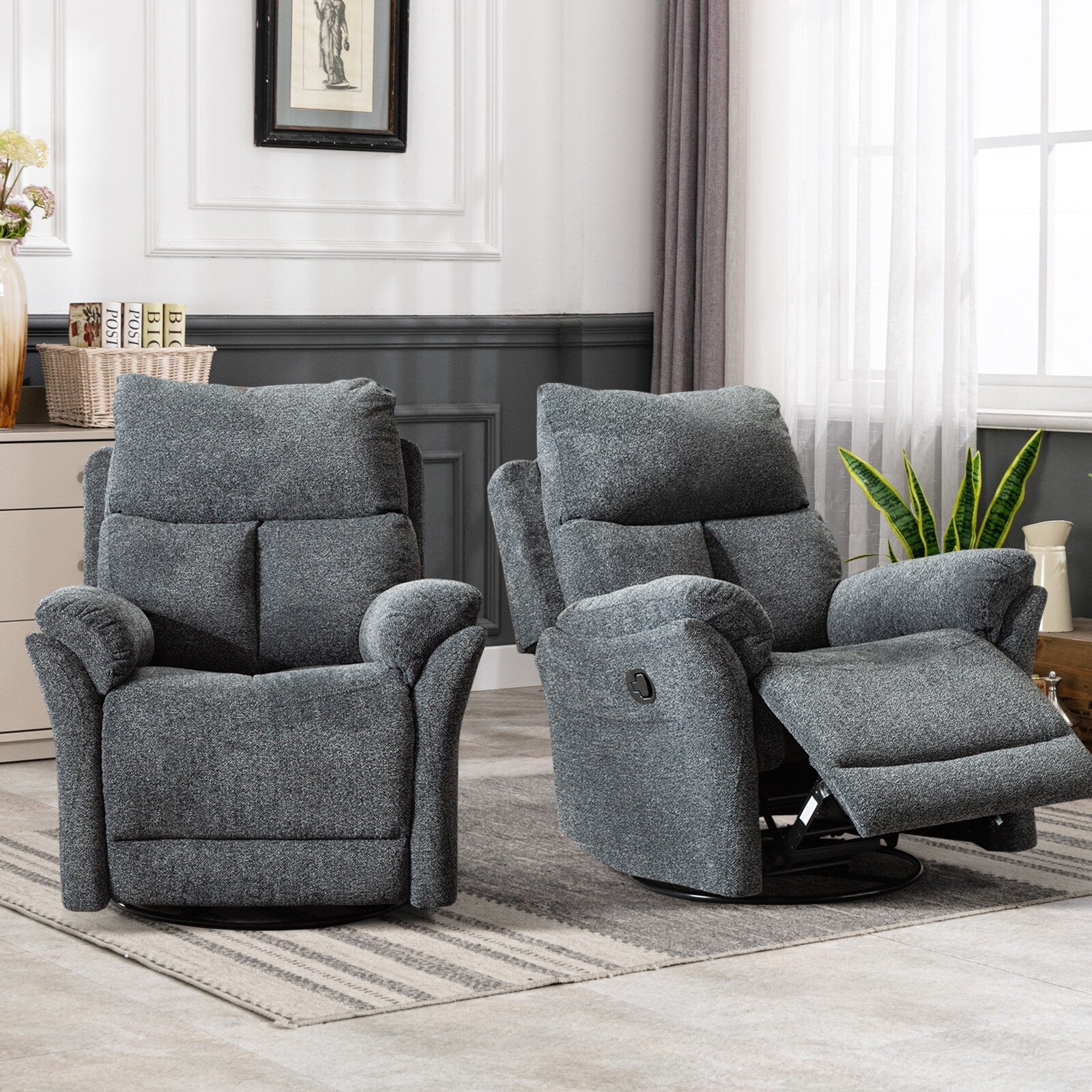 Fauteuil inclinable pivotant en tissu, canapé inclinable manuel, ensemble de deux