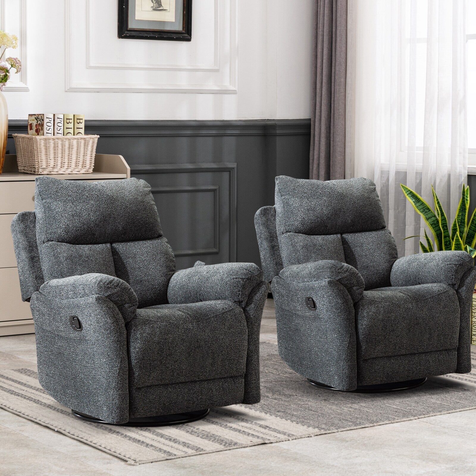 Fauteuil inclinable pivotant en tissu, canapé inclinable manuel, ensemble de deux