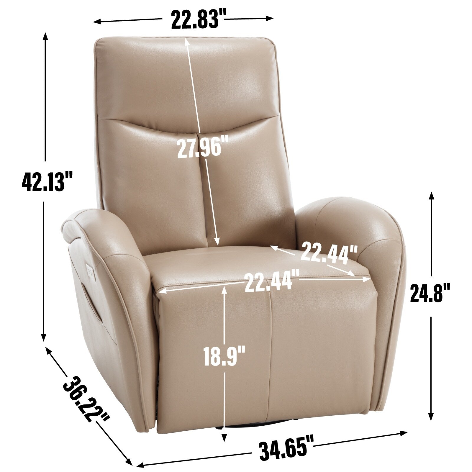 Fauteuil inclinable pivotant à bascule et électrique, mécanisme de mouvement robuste, avec support lombaire, USB et Type-C