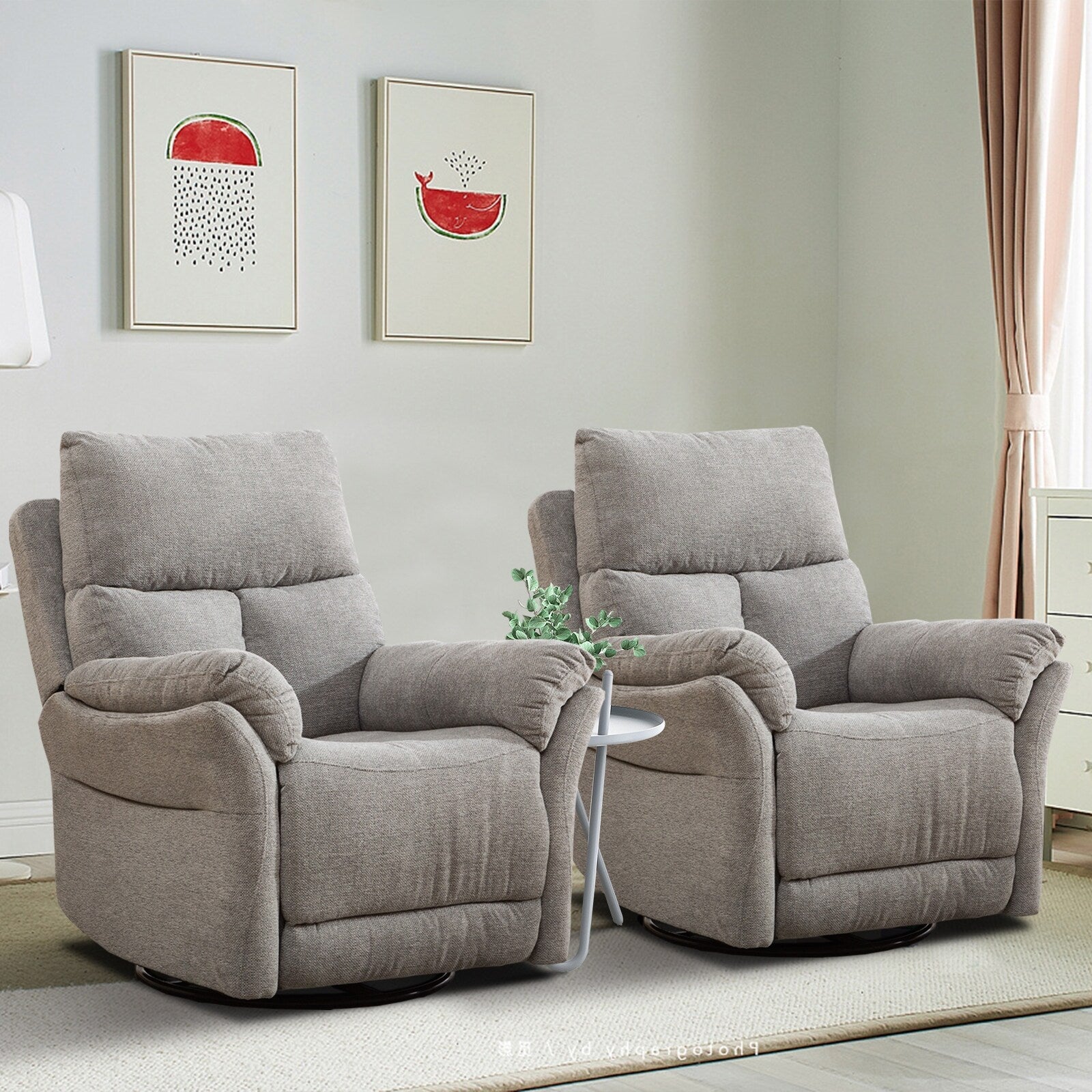 Fauteuil inclinable pivotant en tissu, canapé inclinable manuel, ensemble de deux