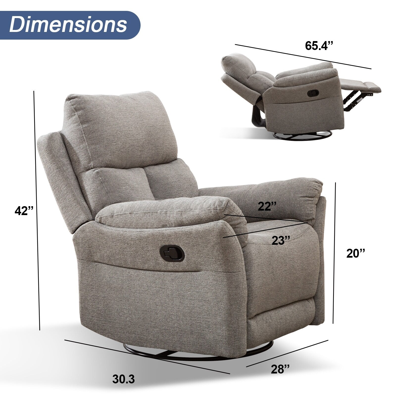 Fauteuil inclinable pivotant en tissu, canapé inclinable manuel, ensemble de deux