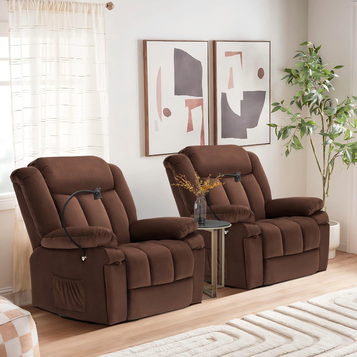 Fauteuil inclinable pivotant à bascule avec massage, chauffage et support pour téléphone – Idéal pour le salon, le bureau, la chambre