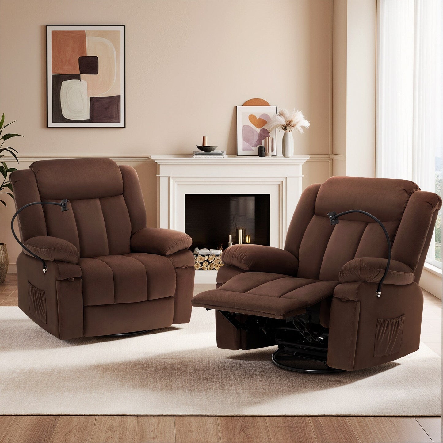 Fauteuil inclinable pivotant à bascule avec massage, chauffage et support pour téléphone – Idéal pour le salon, le bureau, la chambre