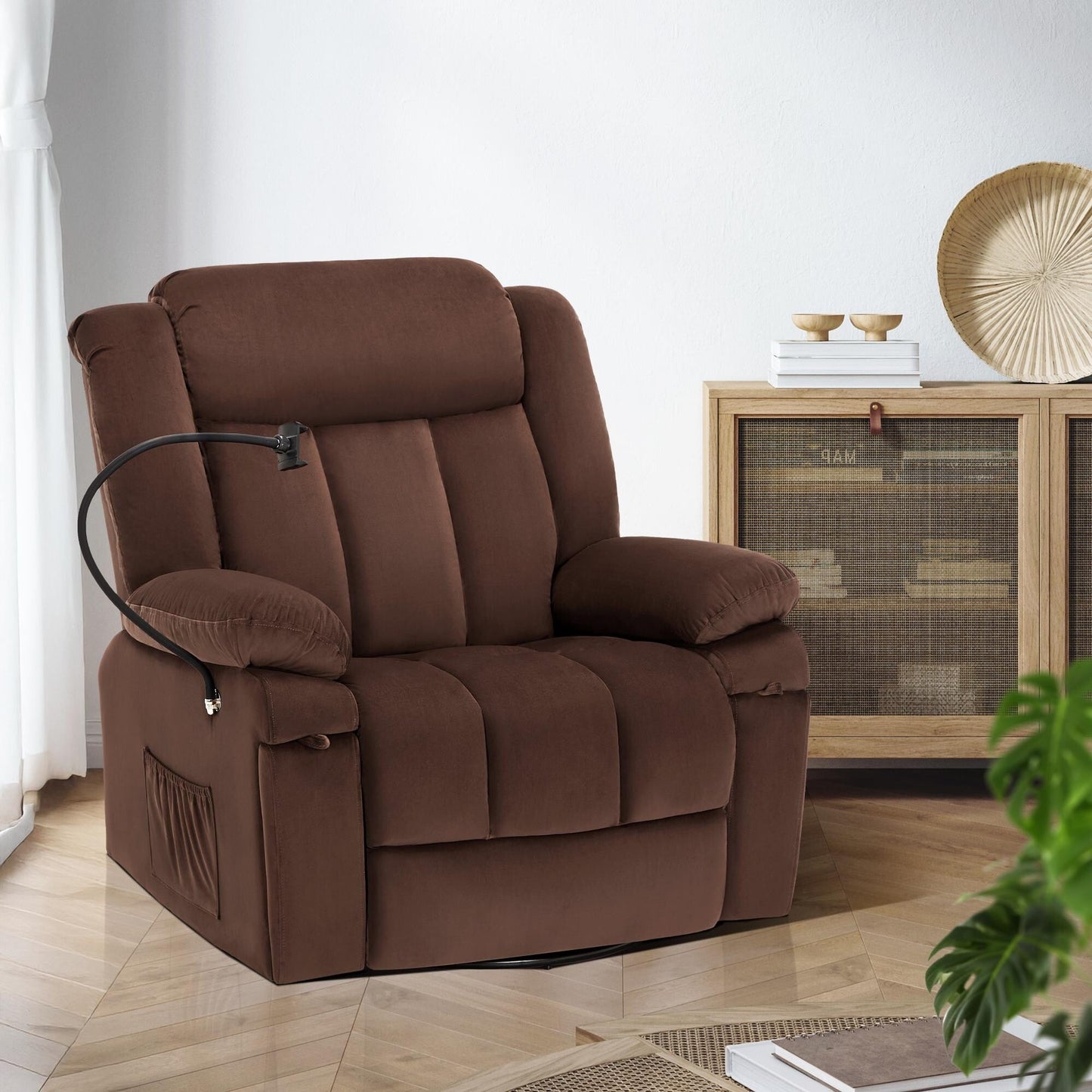 Fauteuil inclinable pivotant à bascule avec massage, chauffage et support pour téléphone – Idéal pour le salon, le bureau, la chambre