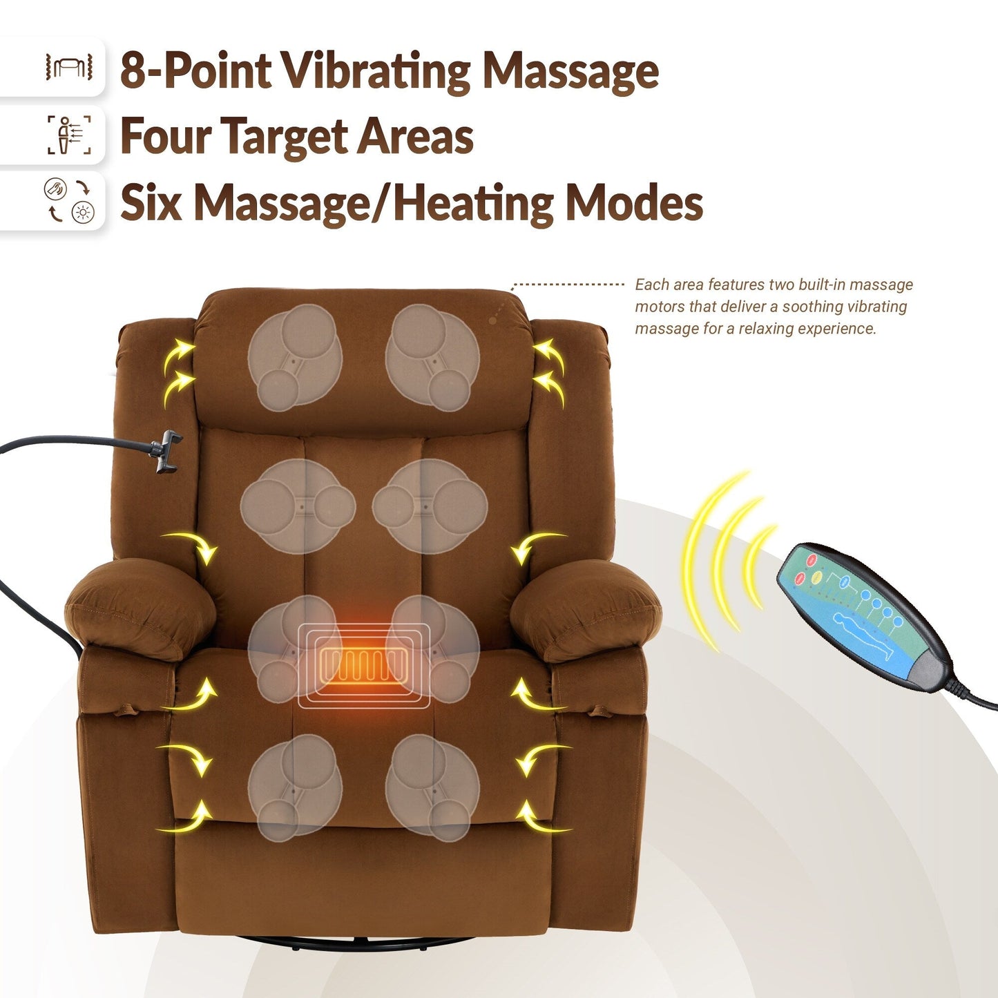 Fauteuil inclinable pivotant à bascule avec massage, chauffage et support pour téléphone – Idéal pour le salon, le bureau, la chambre