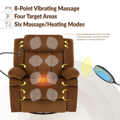 Fauteuil inclinable pivotant à bascule avec massage, chauffage et support pour téléphone – Idéal pour le salon, le bureau, la chambre