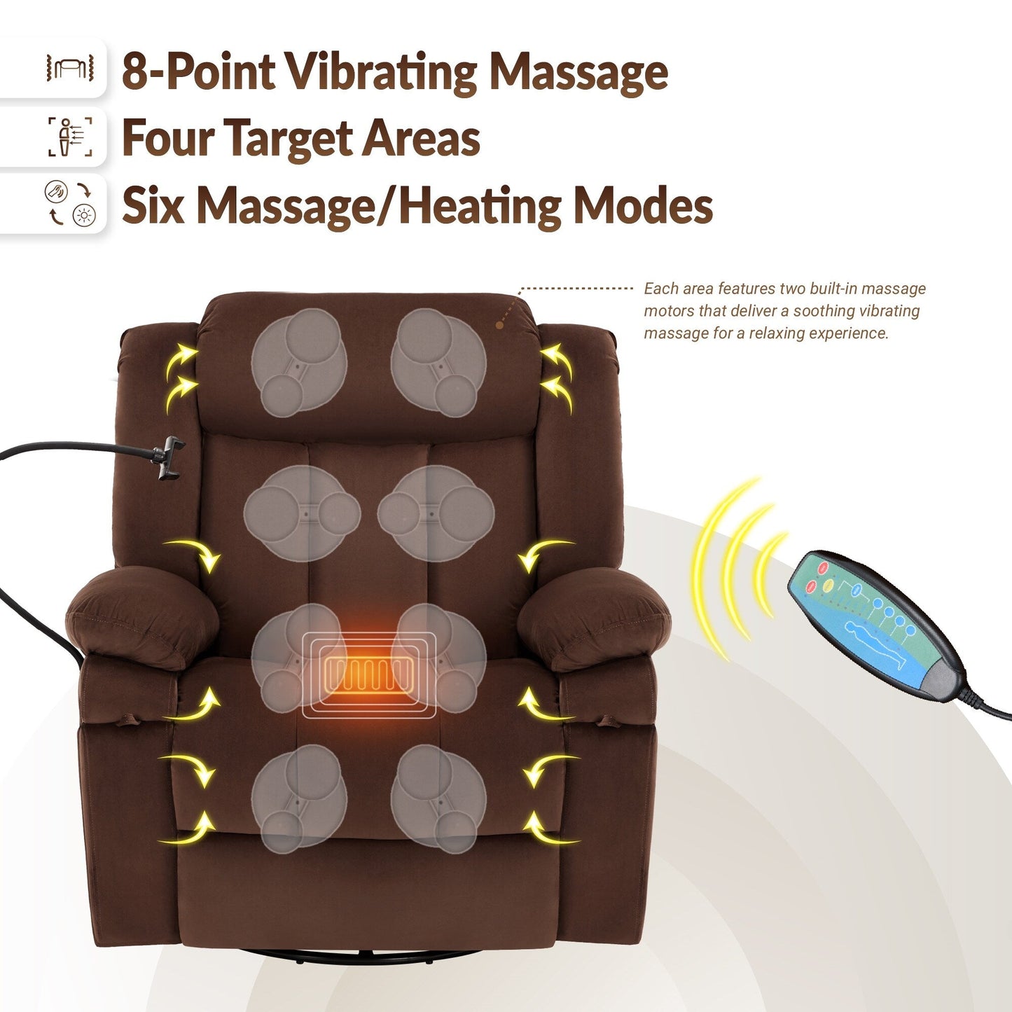 Fauteuil inclinable pivotant à bascule avec massage, chauffage et support pour téléphone – Idéal pour le salon, le bureau, la chambre