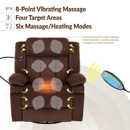Fauteuil inclinable pivotant à bascule avec massage, chauffage et support pour téléphone – Idéal pour le salon, le bureau, la chambre