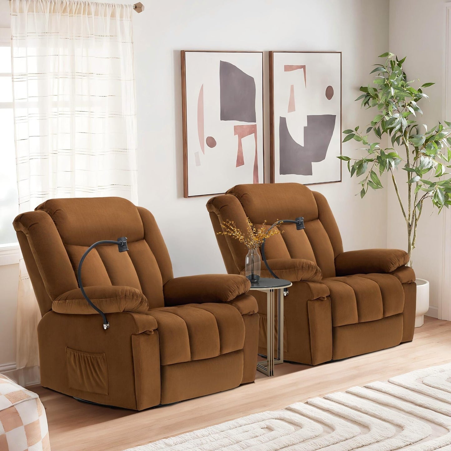 Fauteuil inclinable pivotant à bascule avec massage, chauffage et support pour téléphone – Idéal pour le salon, le bureau, la chambre