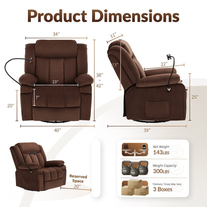 Fauteuil inclinable pivotant à bascule avec massage, chauffage et support pour téléphone – Idéal pour le salon, le bureau, la chambre