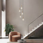 Synia Lustre moderne en verre à 5 lumières en forme de larme pour escalier, entrée, haut plafond - 15'' x 18,2-74,2''