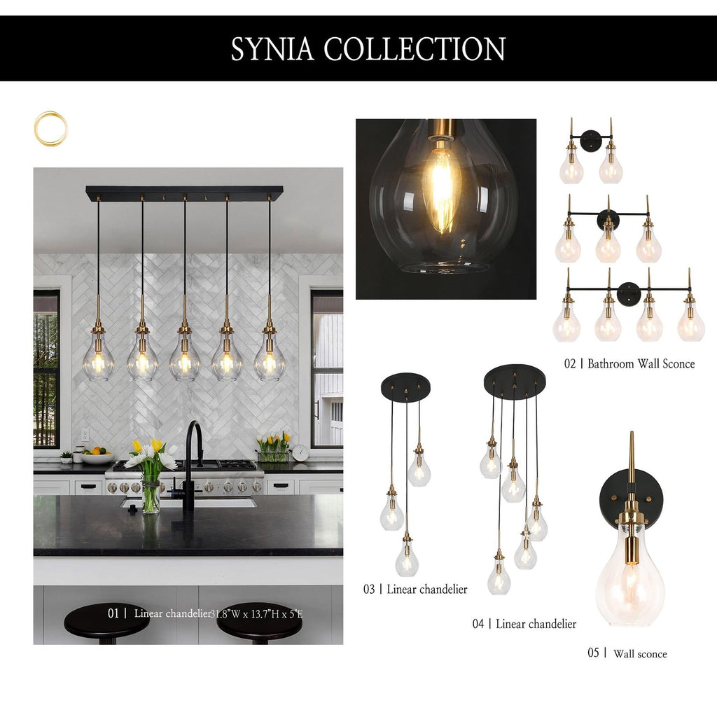 Synia Lustre moderne en verre à 5 lumières en forme de larme pour escalier, entrée, haut plafond - 15'' x 18,2-74,2''