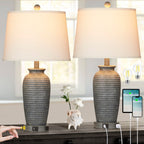 Lampes de table en résine grise avec variateur tactile à 3 positions, port de charge USB et prise secteur (lot de 2)