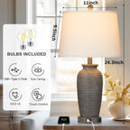 Lampes de table en résine grise avec variateur tactile à 3 positions, port de charge USB et prise secteur (lot de 2)