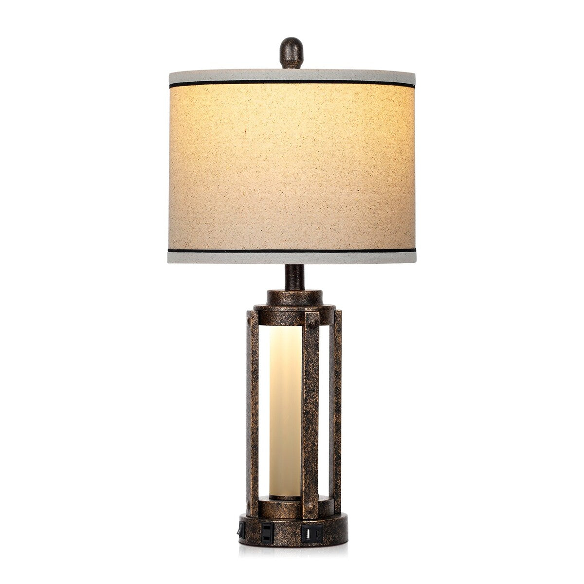 Lampes de table cylindriques romaines en métal noir doré mat, lot de 2, 30,5 x 30,5 x 63,5 cm (L x l x H)