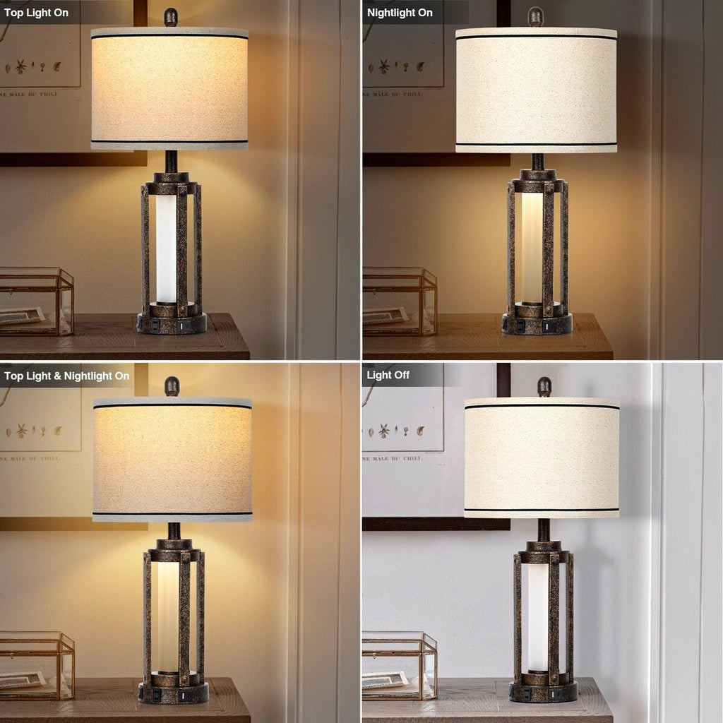 Lampes de table cylindriques romaines en métal noir doré mat, lot de 2, 30,5 x 30,5 x 63,5 cm (L x l x H)