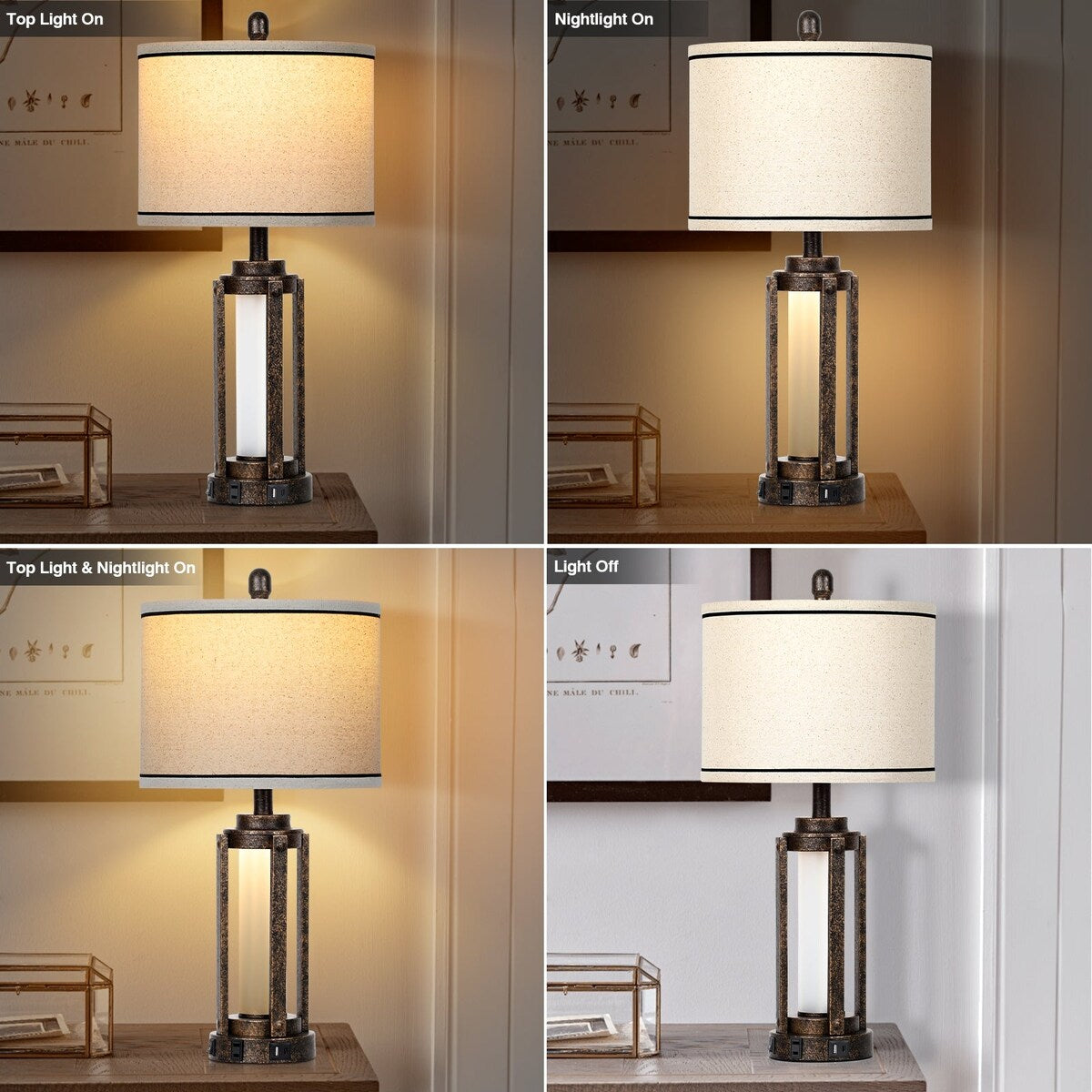 Lampes de table cylindriques romaines en métal noir doré mat, lot de 2, 30,5 x 30,5 x 63,5 cm (L x l x H)