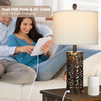 Lampes de table noires et dorées en métal, veilleuse 2 en 1, ports USB, prise secteur, interrupteur tactile (lot de 2)