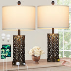 Lampes de table noires et dorées en métal, veilleuse 2 en 1, ports USB, prise secteur, interrupteur tactile (lot de 2)