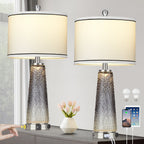 Lampes de table 2 en 1 en verre gris, avec ports de charge et interrupteur tactile bidirectionnel (lot de 2) - 30,5 x 30,5 x 66 cm (L x l x H)
