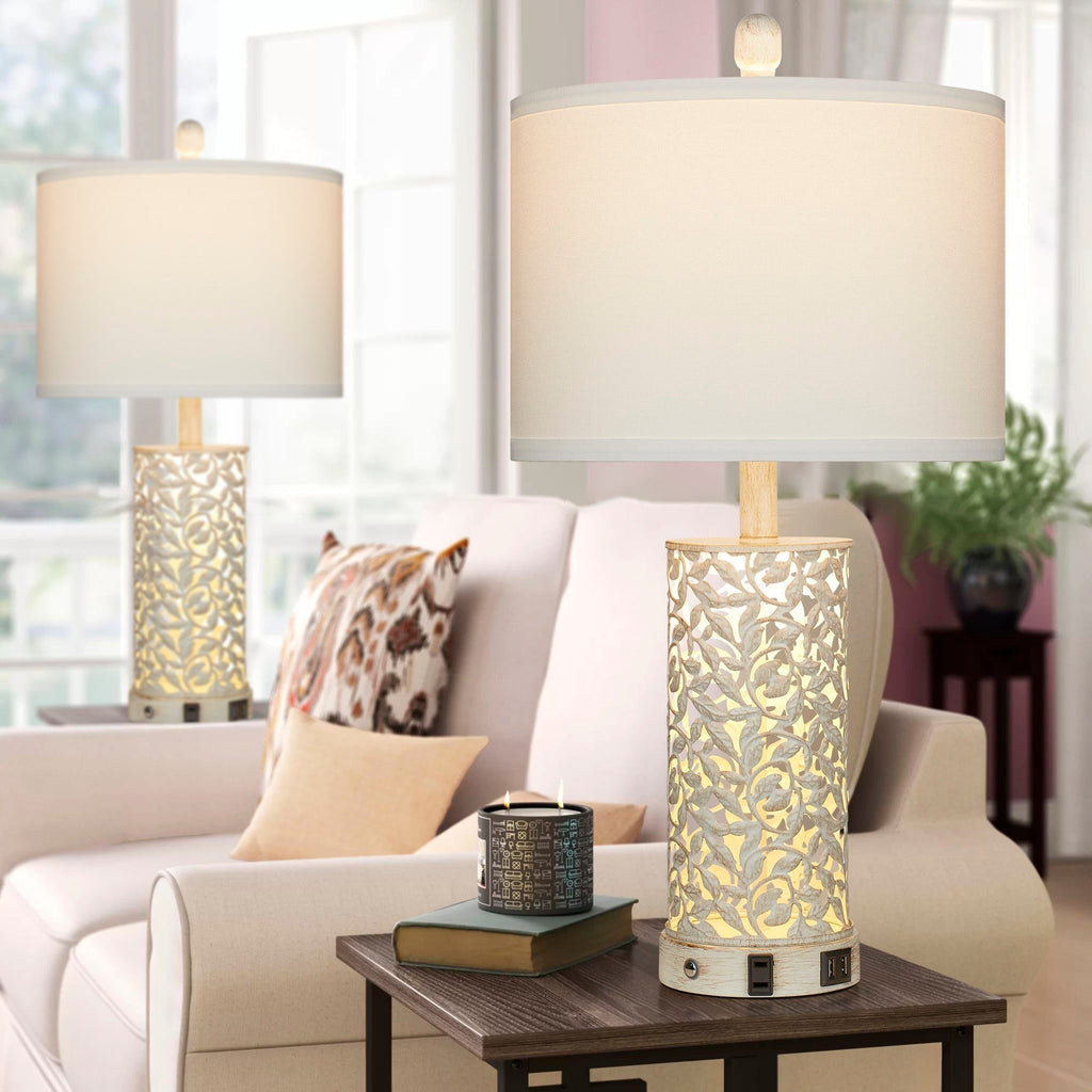 Lampes de table 2 en 1, veilleuses blanches avec ports USB en métal doré, prise secteur, interrupteur tactile (lot de 2)
