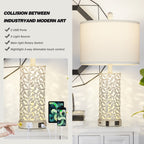 Lampes de table 2 en 1, veilleuses blanches avec ports USB en métal doré, prise secteur, interrupteur tactile (lot de 2)