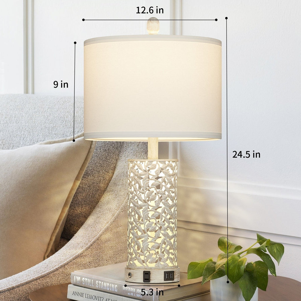 Lampes de table 2 en 1, veilleuses blanches avec ports USB en métal doré, prise secteur, interrupteur tactile (lot de 2)