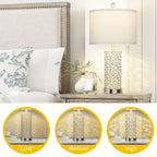 Lampes de table 2 en 1, veilleuses blanches avec ports USB en métal doré, prise secteur, interrupteur tactile (lot de 2)