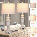 Lampes de table en résine blanche avec ports de charge USB et interrupteur tactile à 3 positions (lot de 2) - 12,5'' x 12,5'' x 25,6'' (L x l x H)