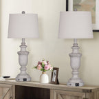 Lampes de table en résine blanche avec ports de charge USB et interrupteur tactile à 3 positions (lot de 2) - 12,5'' x 12,5'' x 25,6'' (L x l x H)