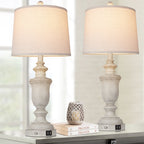 Lampes de table en résine blanche avec ports de charge USB et interrupteur tactile à 3 positions (lot de 2) - 12,5'' x 12,5'' x 25,6'' (L x l x H)