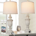Lampes de table en résine blanche avec ports de charge USB et interrupteur tactile à 3 positions (lot de 2) - 12,5'' x 12,5'' x 25,6'' (L x l x H)