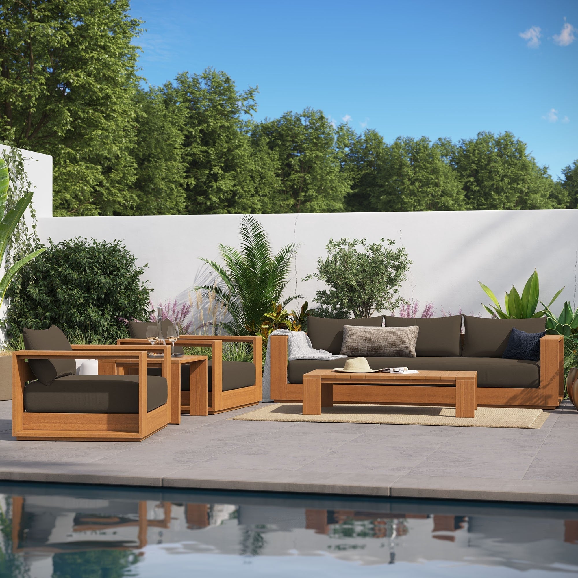 Ensemble de meubles de patio extérieur Tahoe en bois d'acacia, 5 pièces
