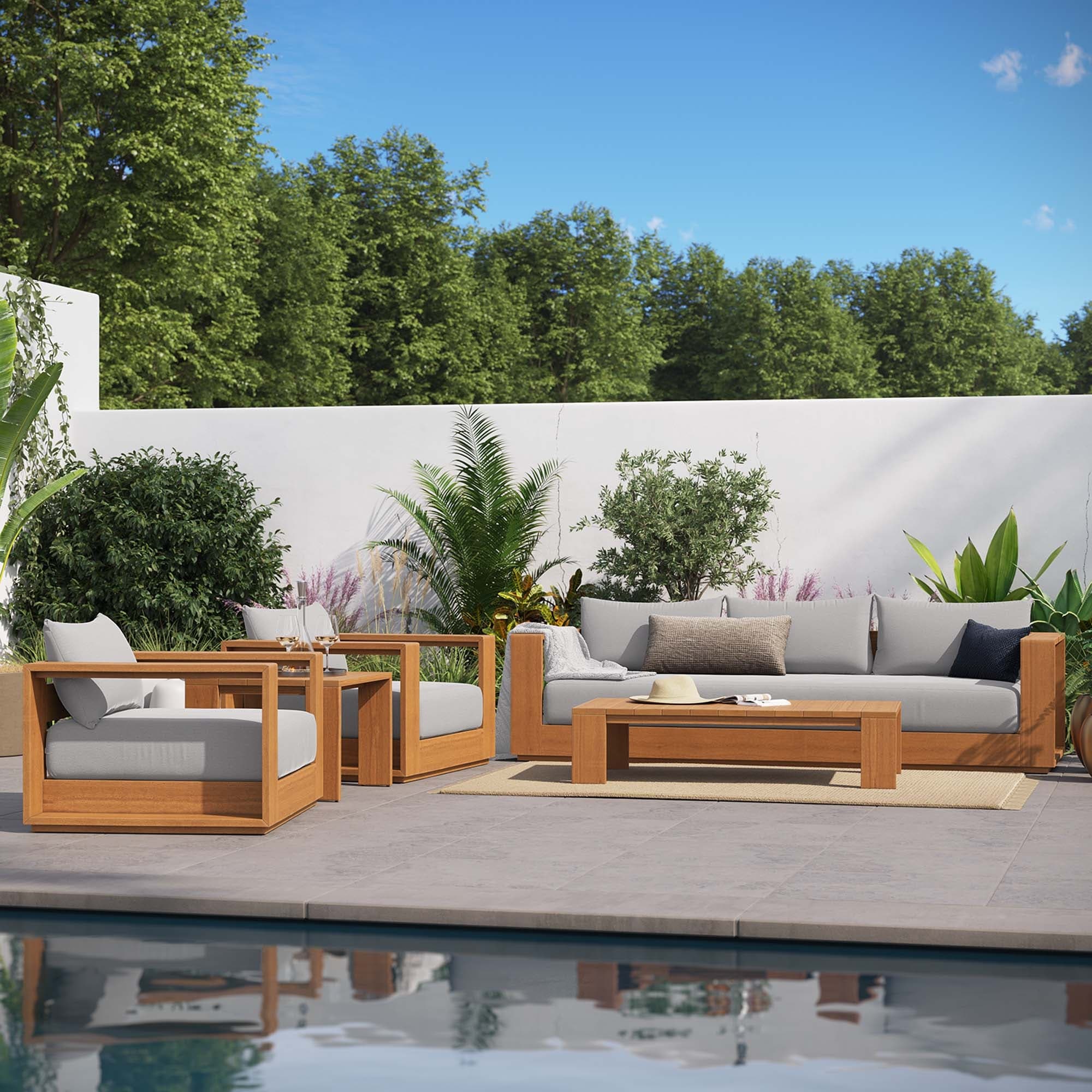 Ensemble de meubles de patio extérieur Tahoe en bois d'acacia, 5 pièces