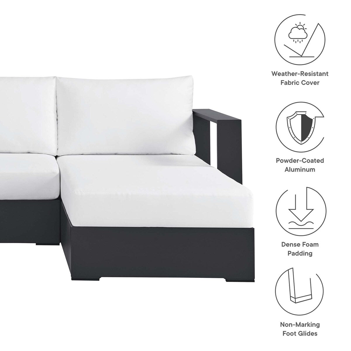 Ensemble de canapés sectionnels Tahoe Patio en aluminium, 2 pièces, avec méridienne orientée vers la droite