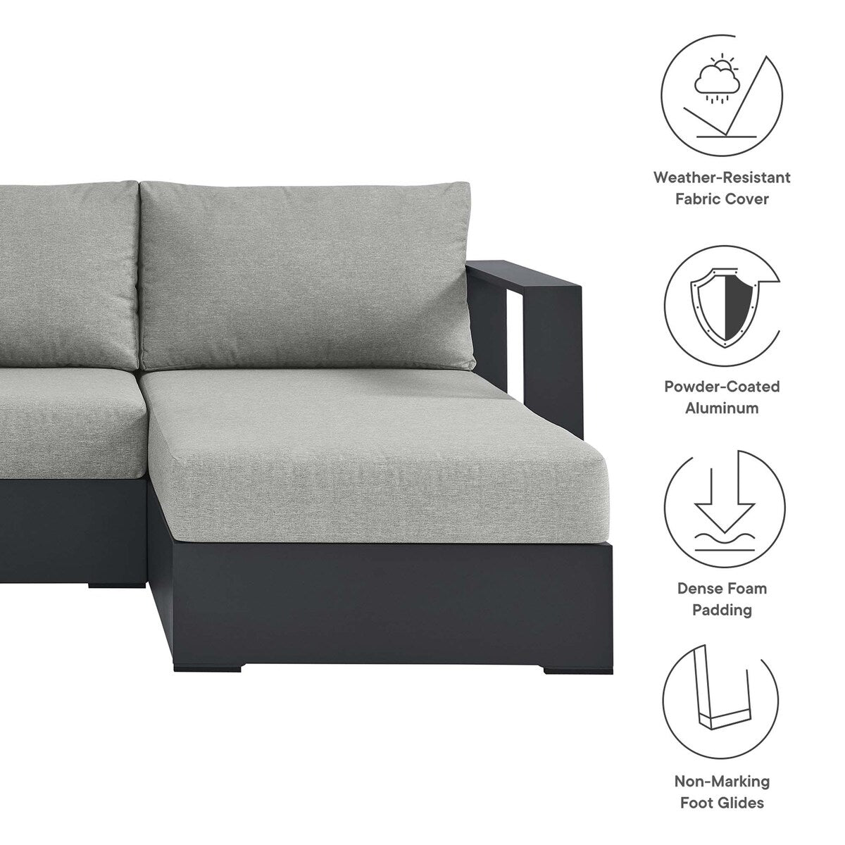 Ensemble de canapés sectionnels Tahoe Patio en aluminium, 2 pièces, avec méridienne orientée vers la droite