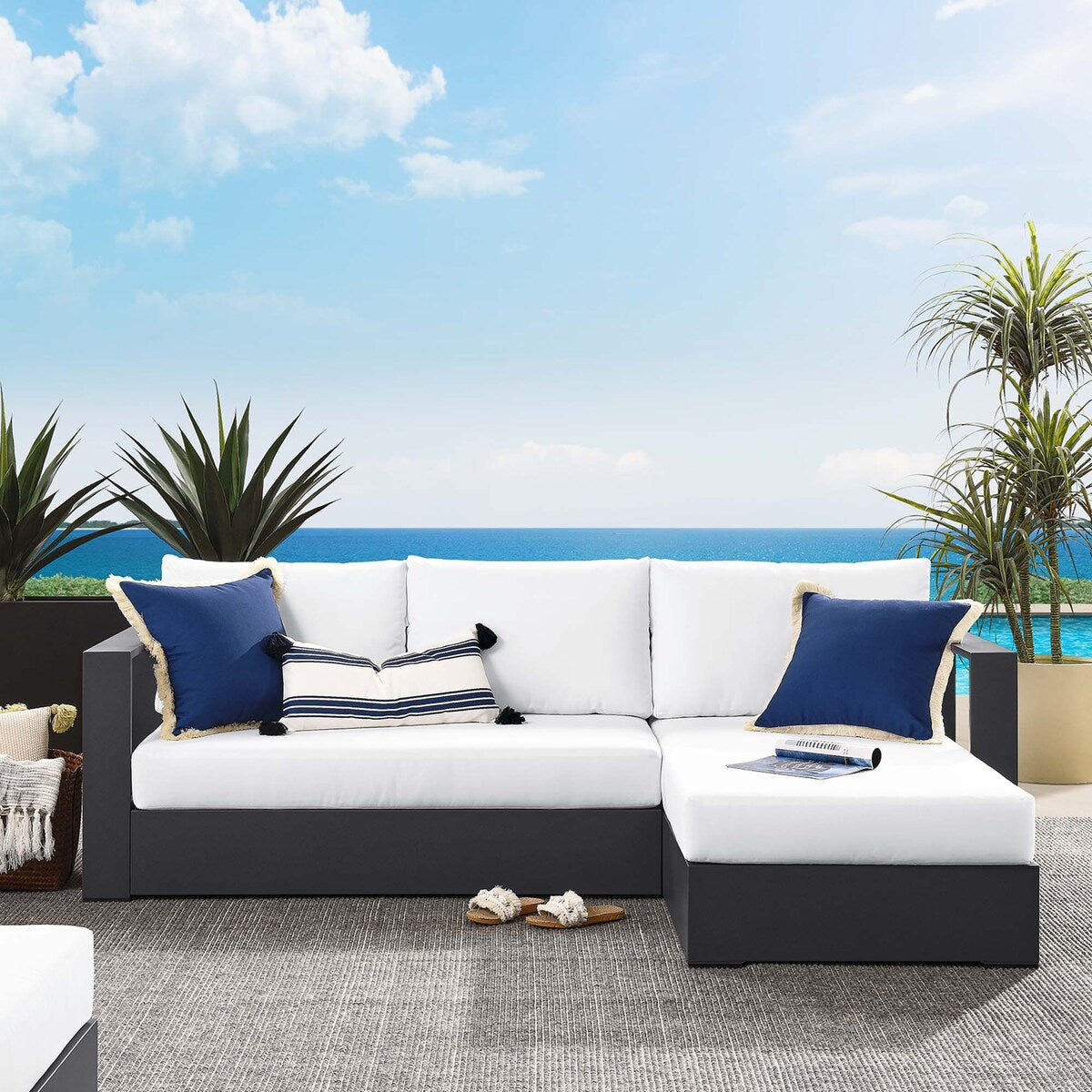 Ensemble de canapés sectionnels Tahoe Patio en aluminium, 2 pièces, avec méridienne orientée vers la droite