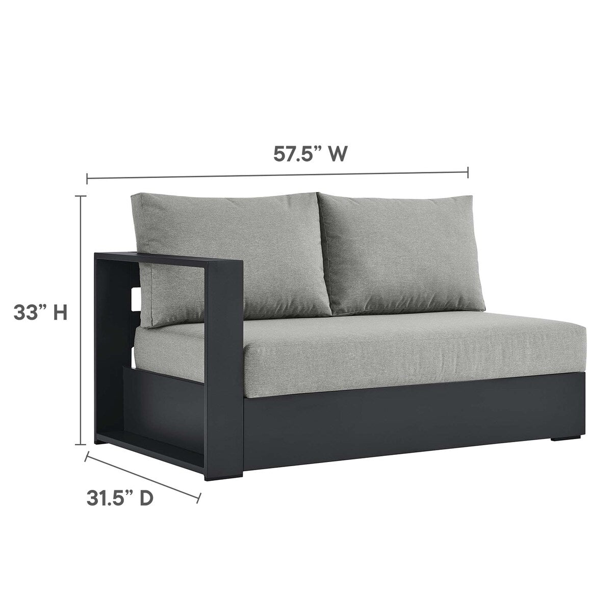 Ensemble de canapés sectionnels Tahoe Patio en aluminium, 2 pièces, avec méridienne orientée vers la droite