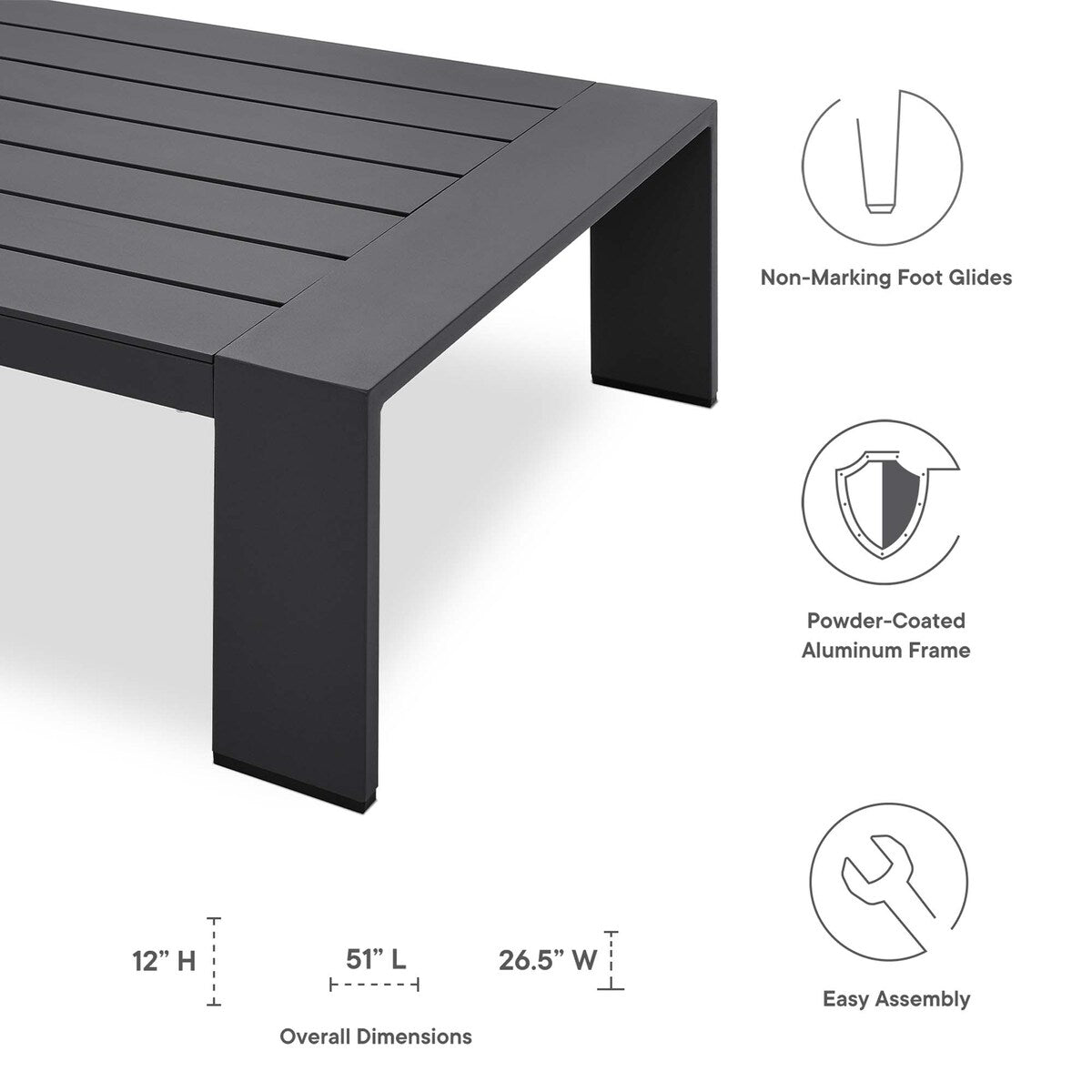 Ensemble de patio extérieur Tahoe 2 pièces en aluminium avec revêtement en poudre