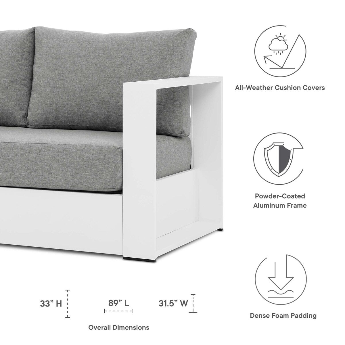 Ensemble de patio extérieur Tahoe 2 pièces en aluminium avec revêtement en poudre